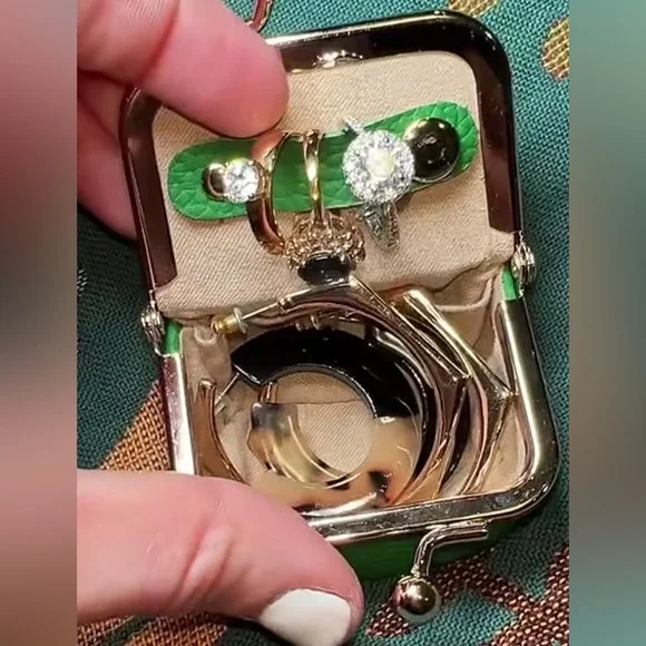 Mini Leather Jewelry Travel Organizer Kiss Lock Blue NWT - Picture 4 of 8